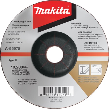 Makita GRINDING WHEEL 6"X1/4"X7/8" 36G MPA-95978